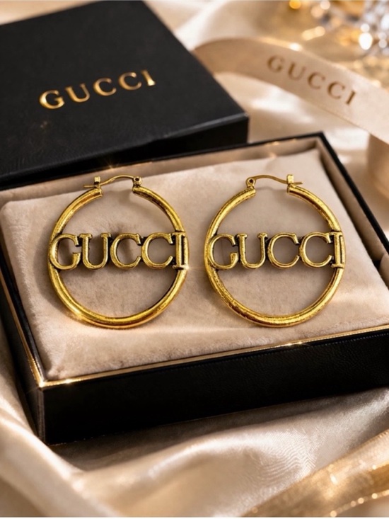 Fashion Jewelry Jewelry - Gold GUCCI Logo Hoop Earrings